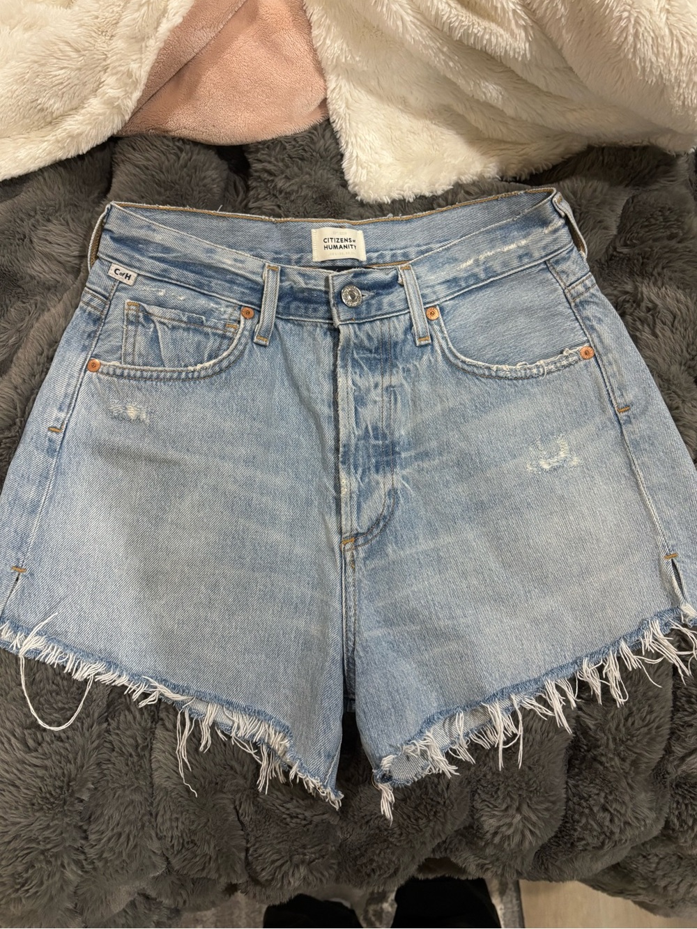 Citizens of Humanity Light Wash Frayed Hem Denim Shorts